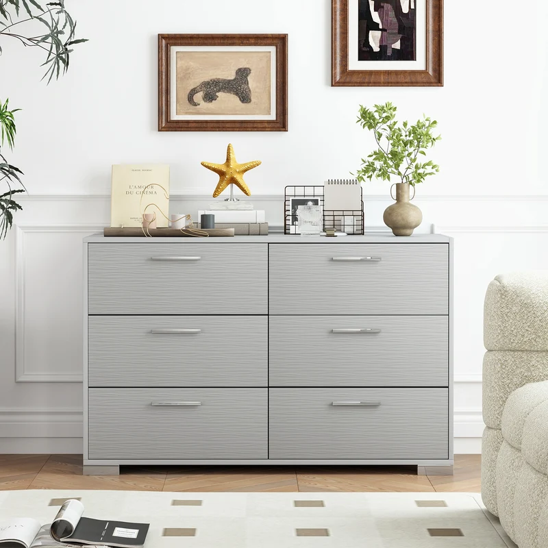 6 Drawer Storage Cabinet, Metal Legs, Anti-Toppling, Gray