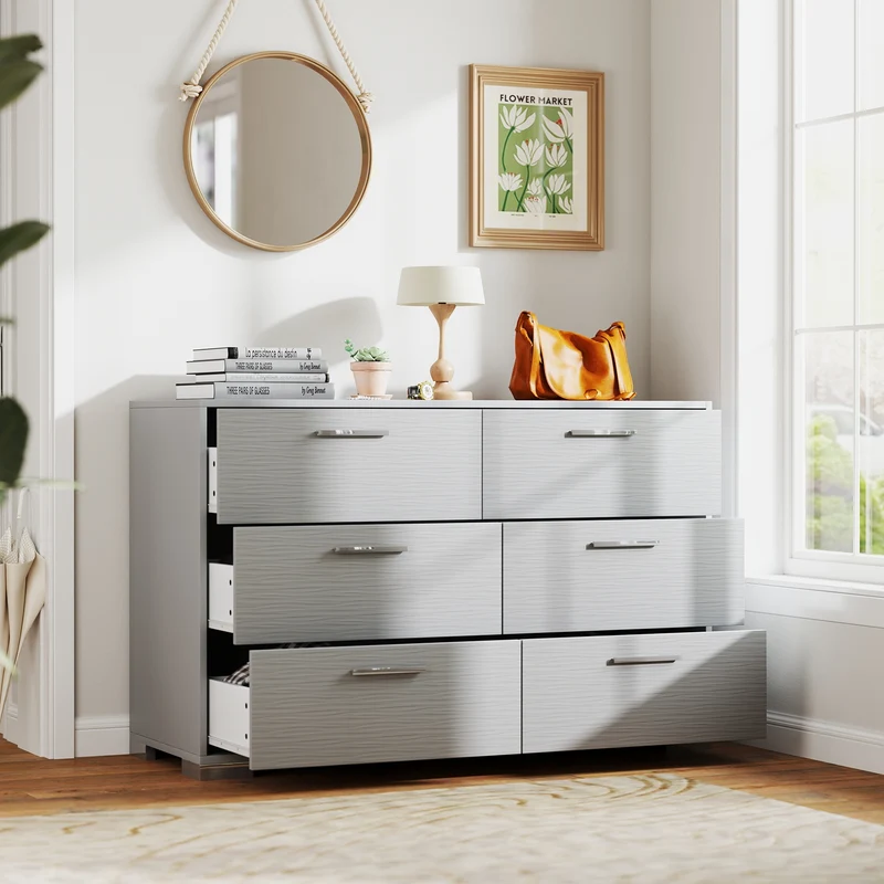 6 Drawer Storage Cabinet, Metal Legs, Anti-Toppling, Gray