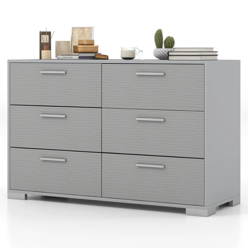 6 Drawer Storage Cabinet, Metal Legs, Anti-Toppling, Gray
