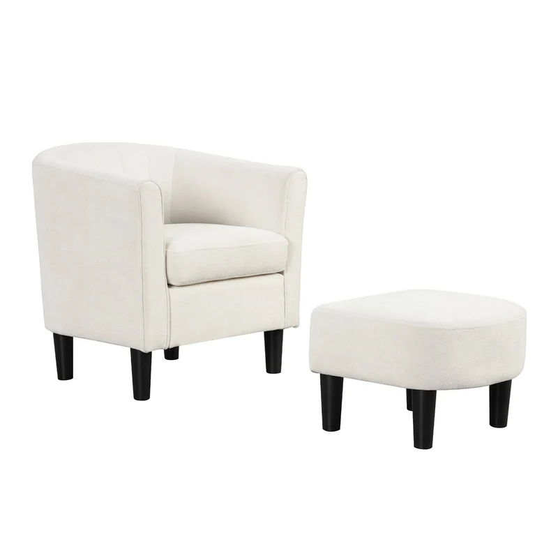 Teddy Velvet Club Barrel Chair With Ottoman, Beige