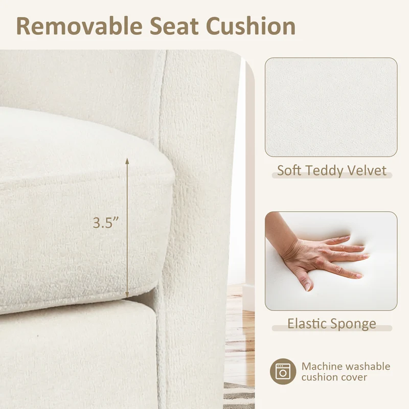 Teddy Velvet Club Barrel Chair With Ottoman, Beige