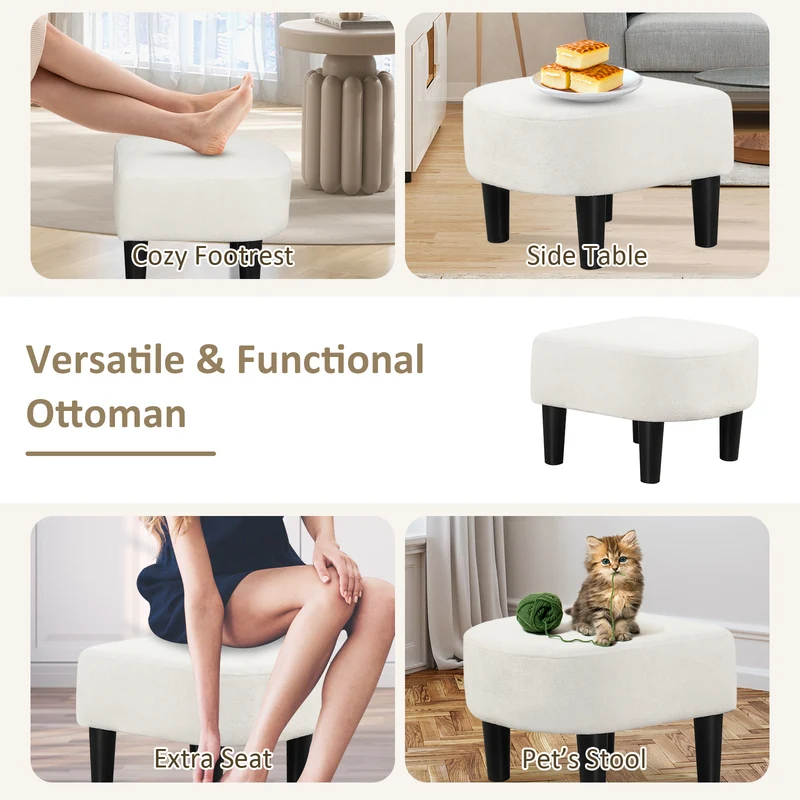 Teddy Velvet Club Barrel Chair With Ottoman, Beige