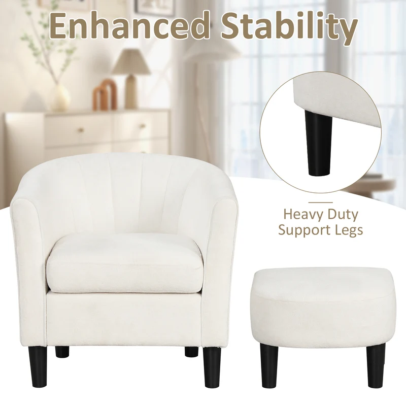 Teddy Velvet Club Barrel Chair With Ottoman, Beige