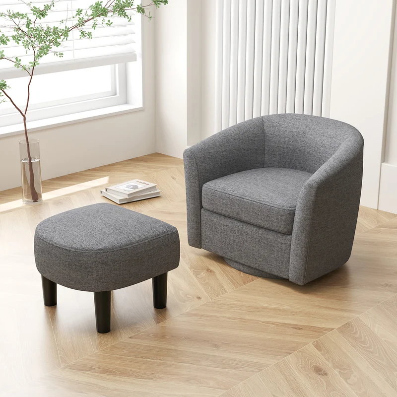 Modern Club Swivel Accent Chair With Ottoman Footrest, Gray
