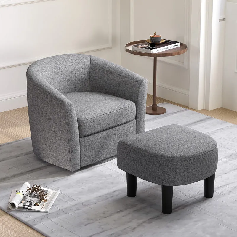 Modern Club Swivel Accent Chair With Ottoman Footrest, Gray