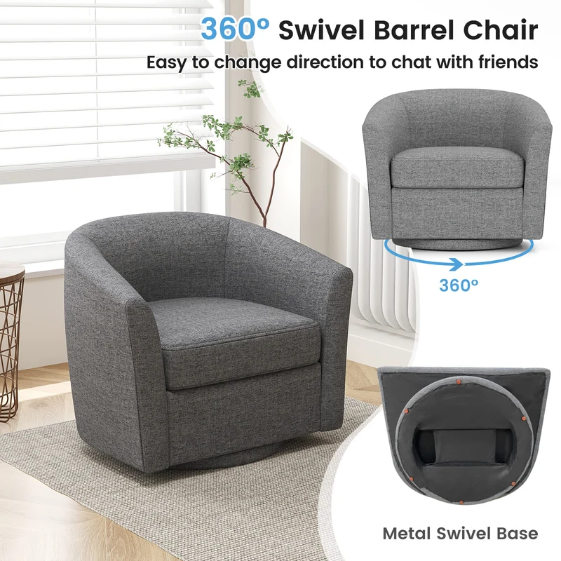 Modern Club Swivel Accent Chair With Ottoman Footrest, Gray