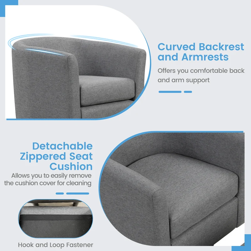 Modern Club Swivel Accent Chair With Ottoman Footrest, Gray