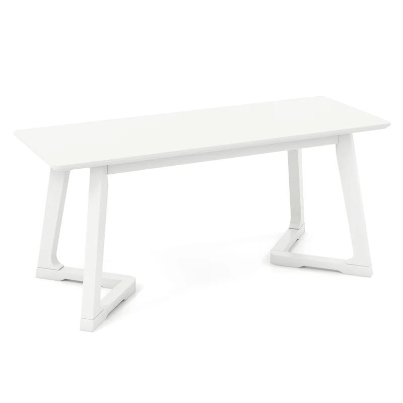 42 Inch Modern Entryway Bench, Rubber Wood Legs, White
