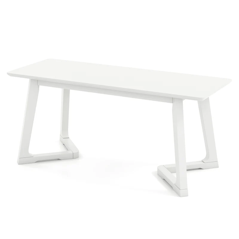42 Inch Modern Entryway Bench, Rubber Wood Legs, White