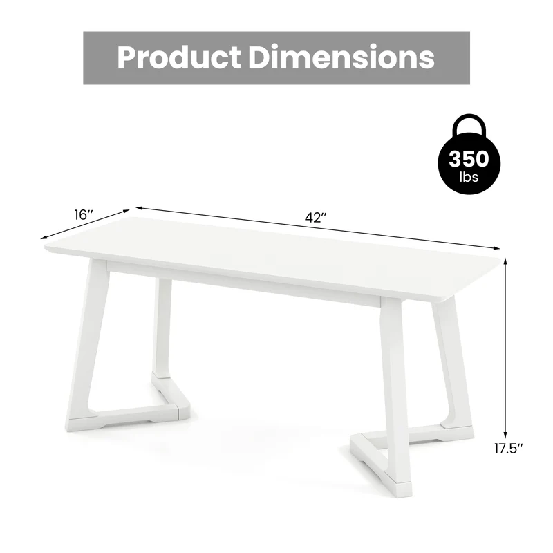 42 Inch Modern Entryway Bench, Rubber Wood Legs, White
