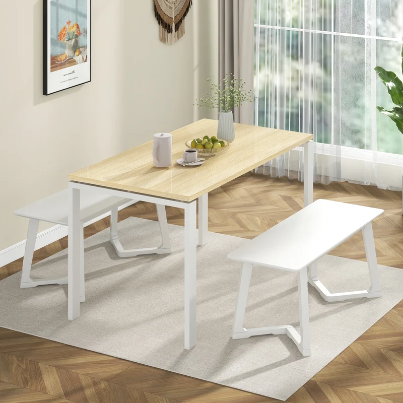 42 Inch Modern Entryway Bench, Rubber Wood Legs, White