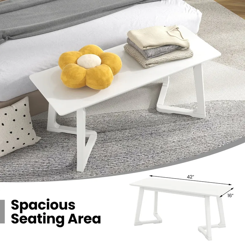 42 Inch Modern Entryway Bench, Rubber Wood Legs, White