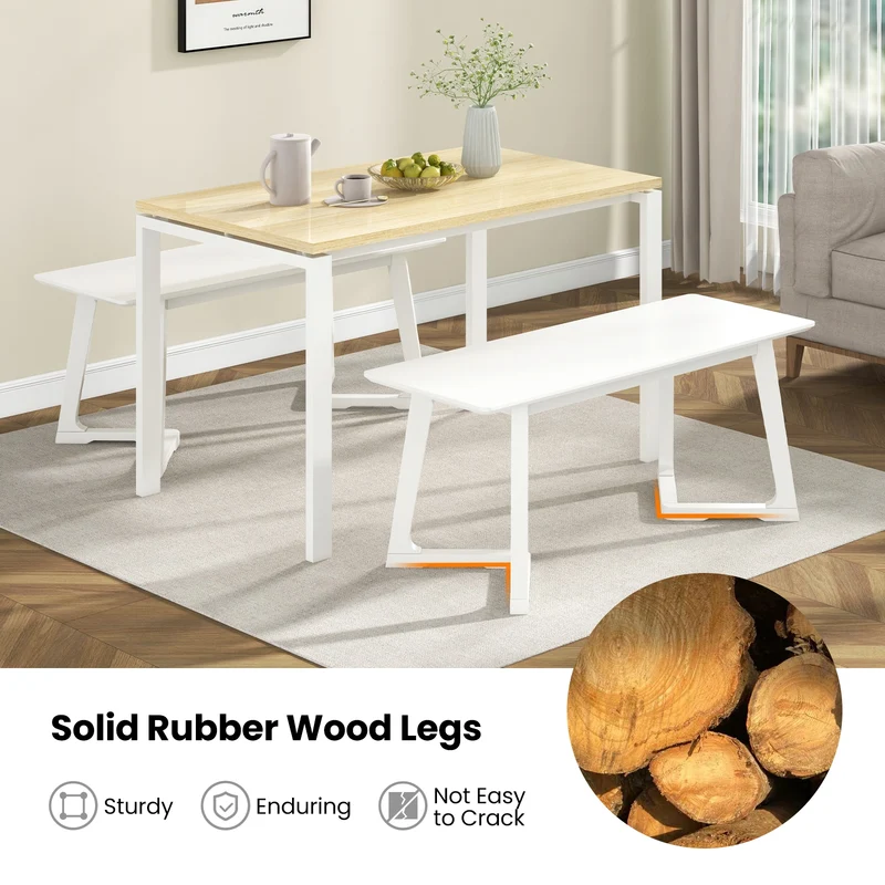 42 Inch Modern Entryway Bench, Rubber Wood Legs, White
