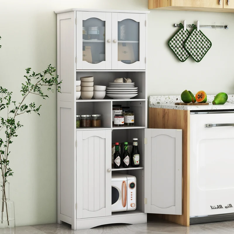 58.5 Inch Freestanding Linen Cabinet, Frost Glass Doors, White