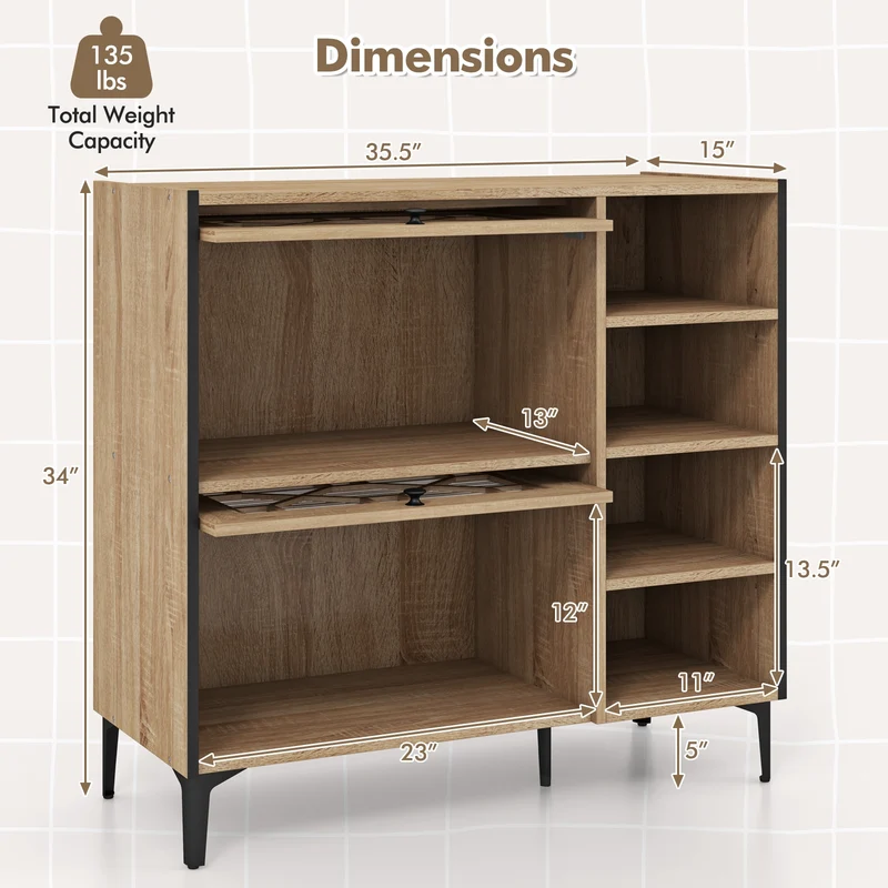 Rustic Shoe Cabinet, Flip-up See-through Doors, Adjustable Shelves, Oak