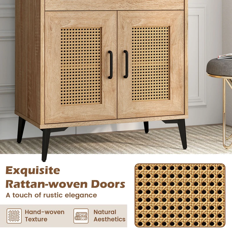 Coffee Bar Cabinet With Pegboard, Storage Drawer, Adjustable Shelf, Oak