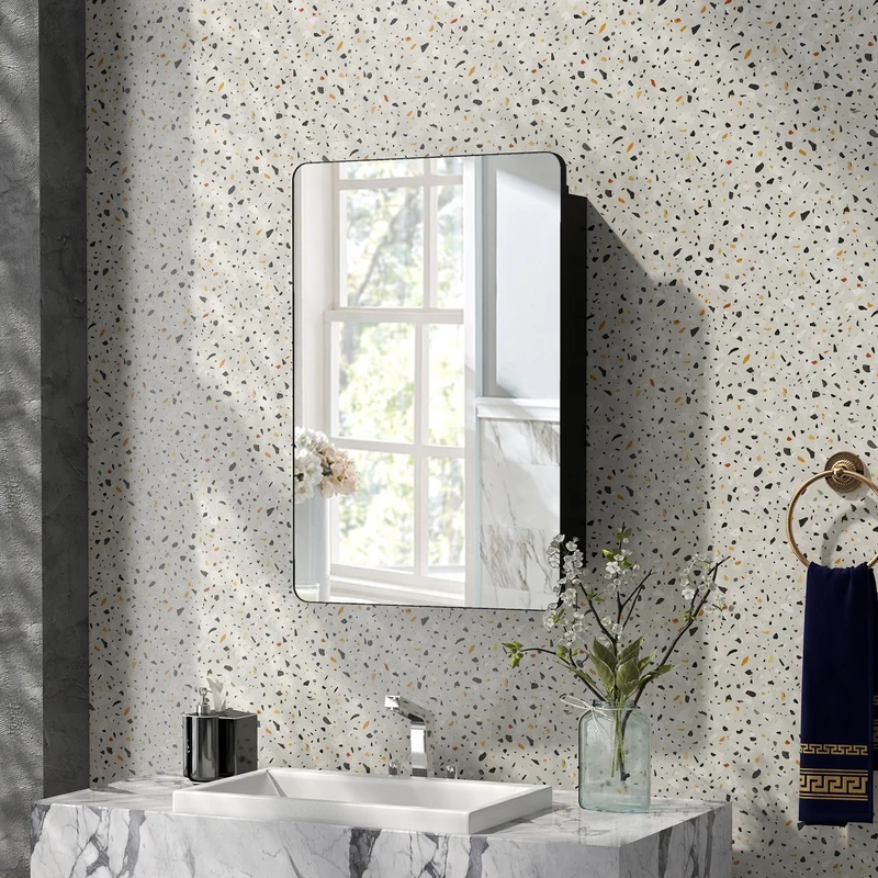 20x30 Inch Adjustable Shelf Bathroom Mirror Cabinet, Black