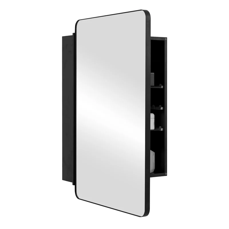 20x30 Inch Adjustable Shelf Bathroom Mirror Cabinet, Black
