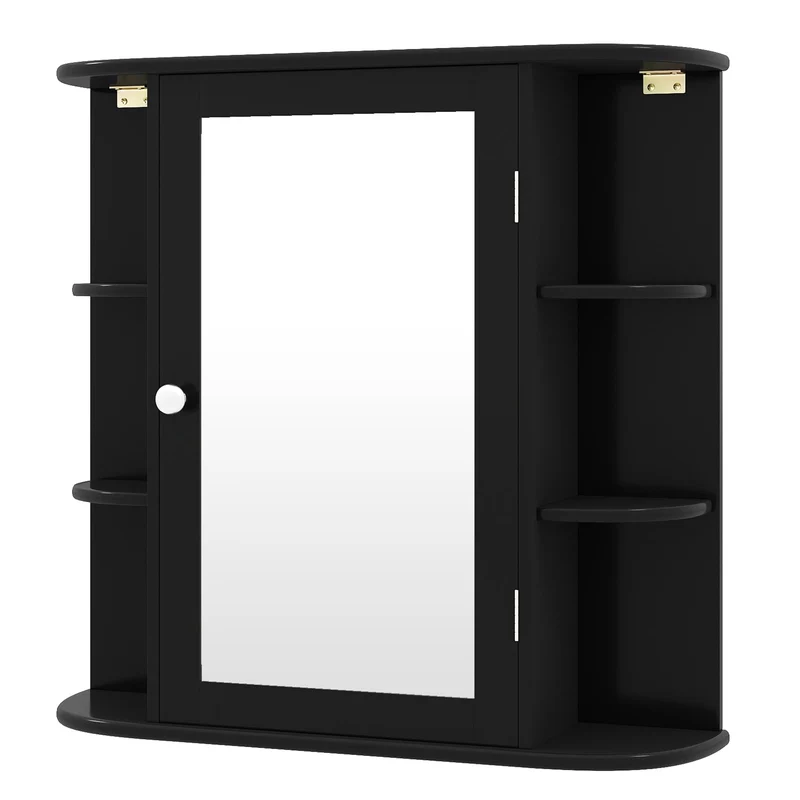 Wall Mounted Bathroom Mirror Cabinet With Storage Shelves, Black