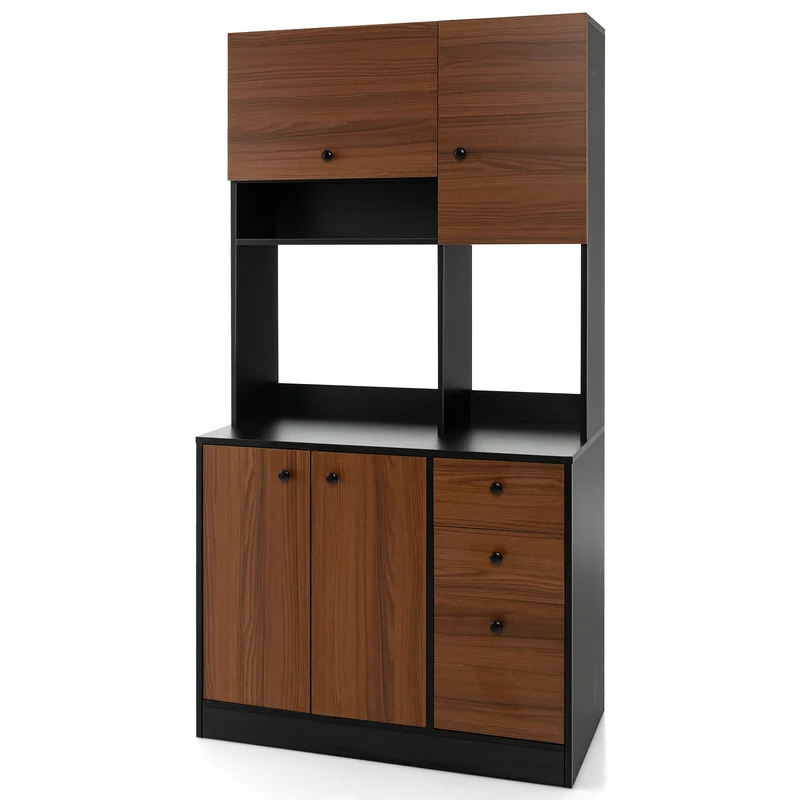 71 Inch Kitchen Pantry, 3 Cabinet 3 Drawer Storage, Black