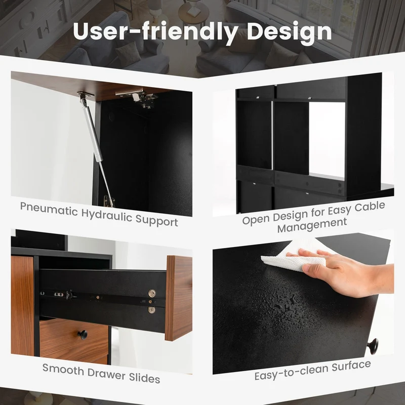 71 Inch Kitchen Pantry, 3 Cabinet 3 Drawer Storage, Black