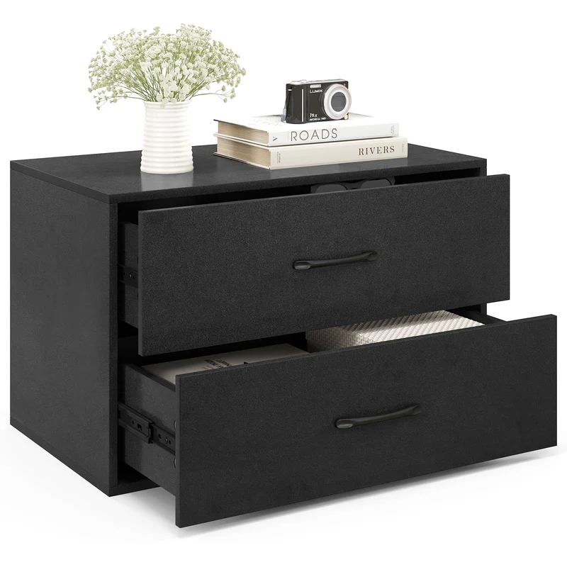 2-Drawer Stackable Horizontal Storage Cabinet, Black
