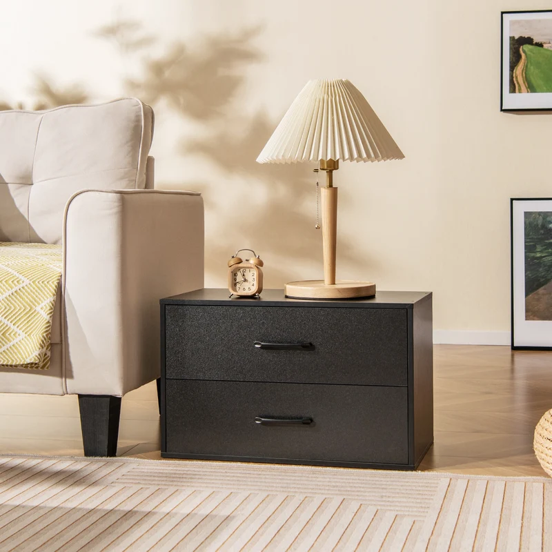 2-Drawer Stackable Horizontal Storage Cabinet, Black