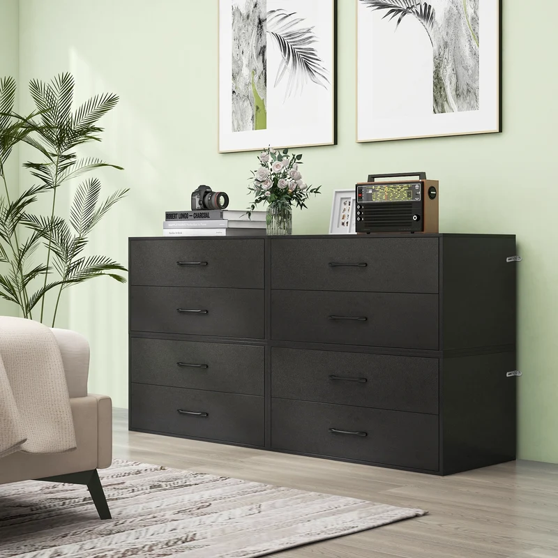 2-Drawer Stackable Horizontal Storage Cabinet, Black