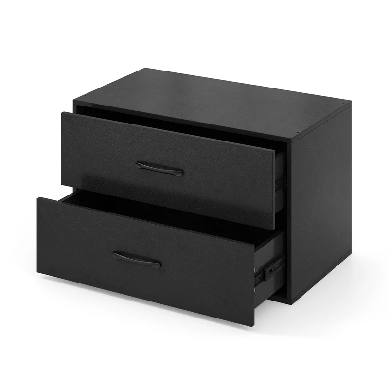 2-Drawer Stackable Horizontal Storage Cabinet, Black