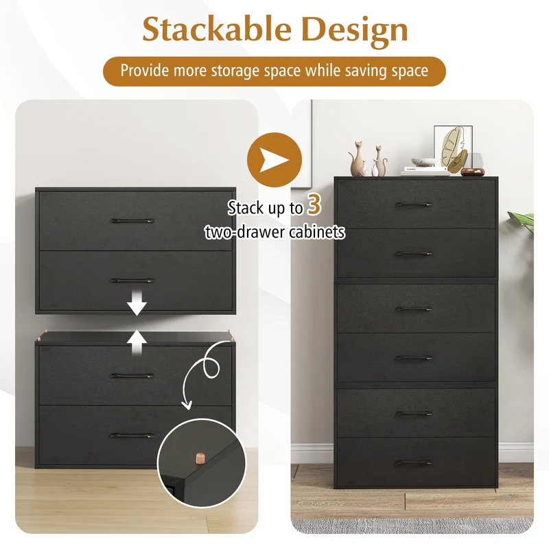 2-Drawer Stackable Horizontal Storage Cabinet, Black