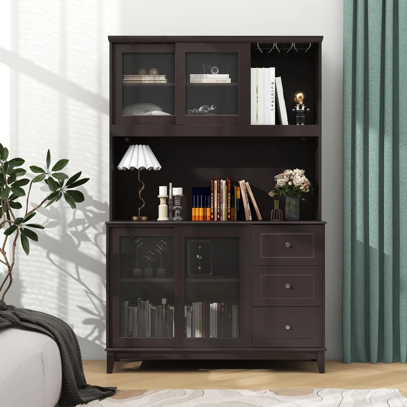 Kitchen Pantry Storage Cabinet, Deep Brown