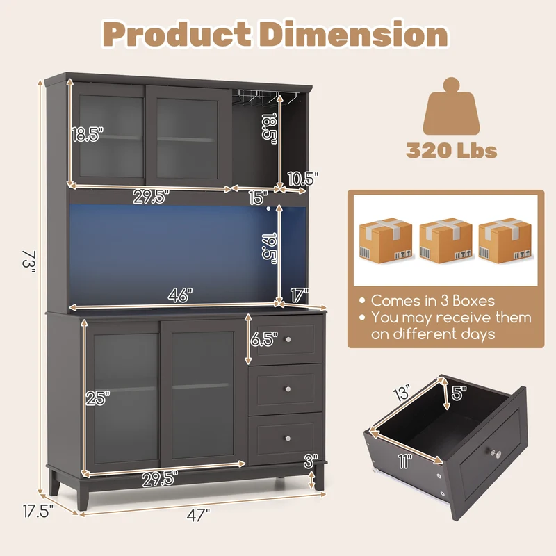 Kitchen Pantry Storage Cabinet, Deep Brown
