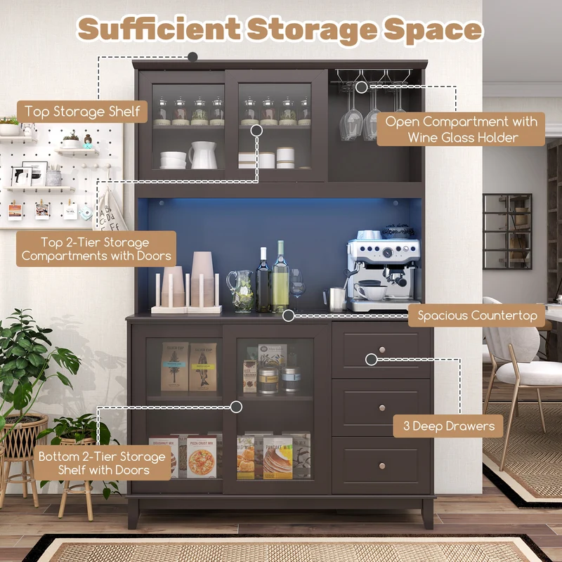Kitchen Pantry Storage Cabinet, Deep Brown