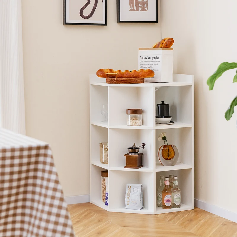 3-Tier Corner Cabinet With Charging Station, White