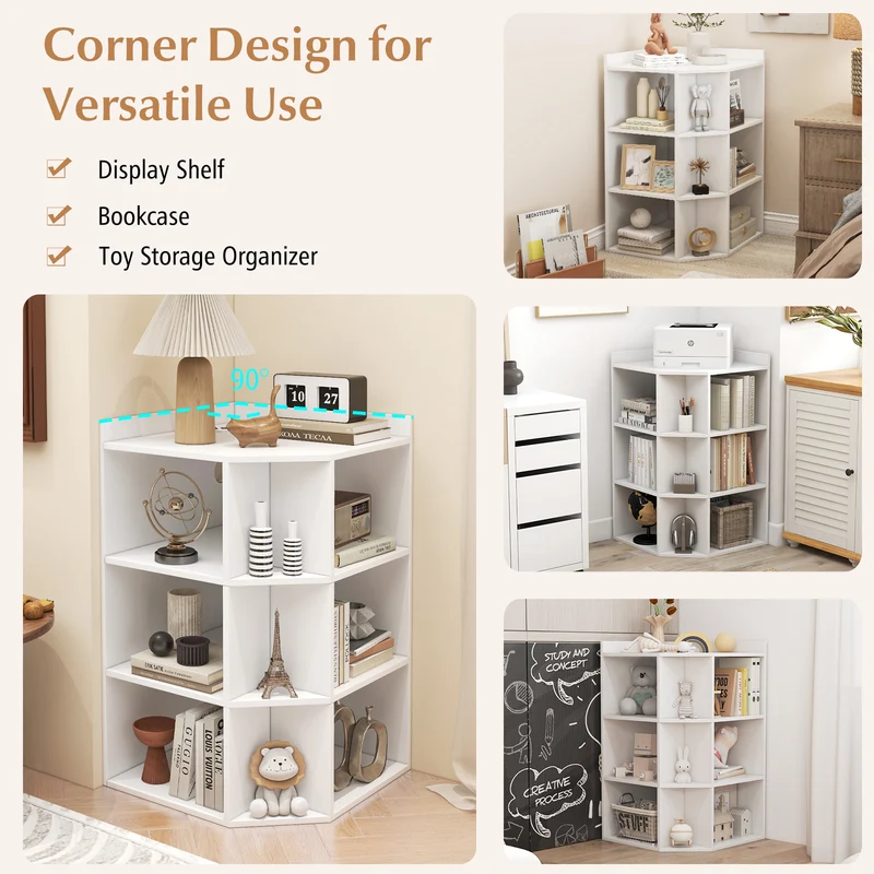3-Tier Corner Cabinet With Charging Station, White