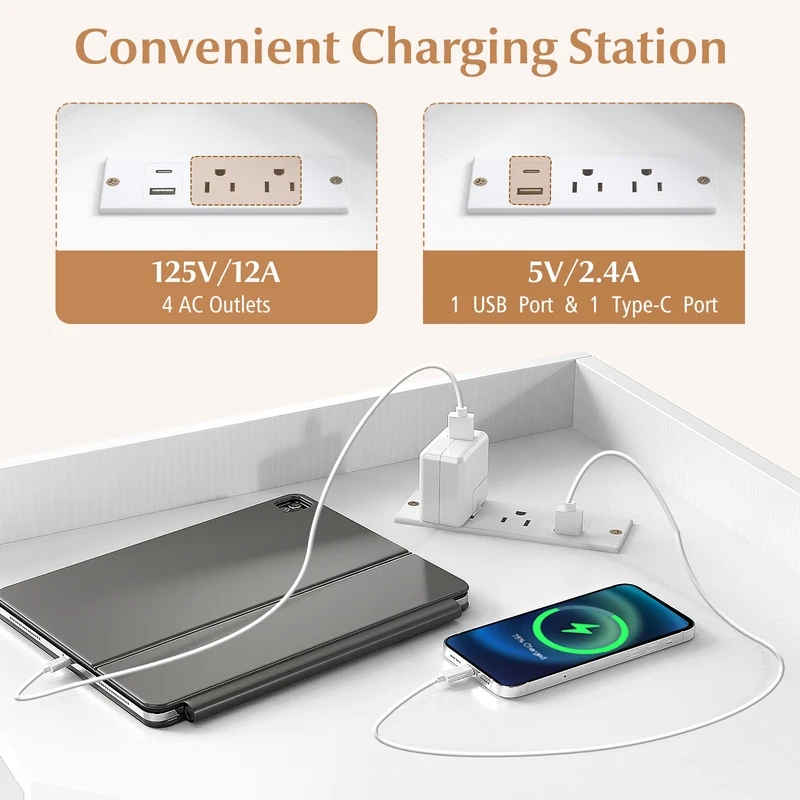3-Tier Corner Cabinet With Charging Station, White