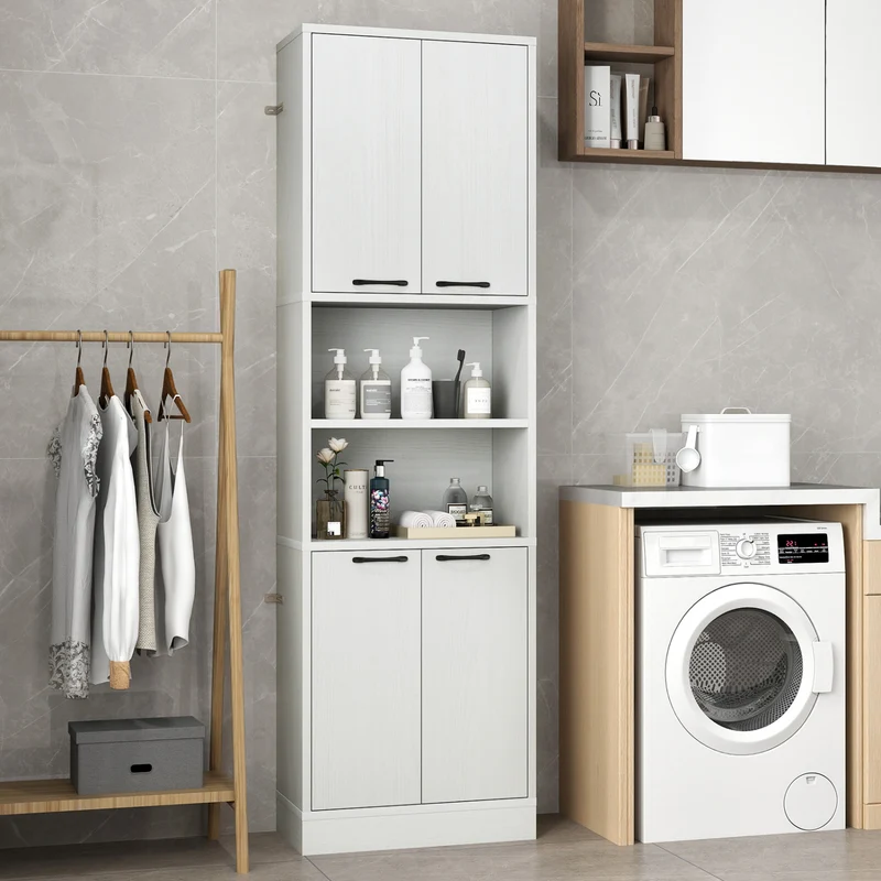 75 Inch Kitchen Pantry Cabinet, Oak, White