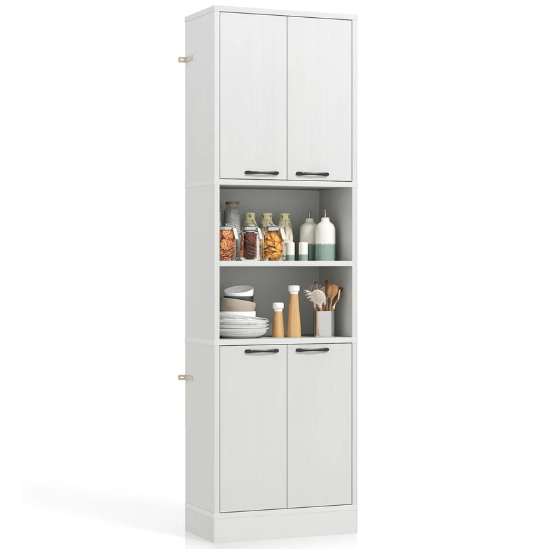 75 Inch Kitchen Pantry Cabinet, Oak, White