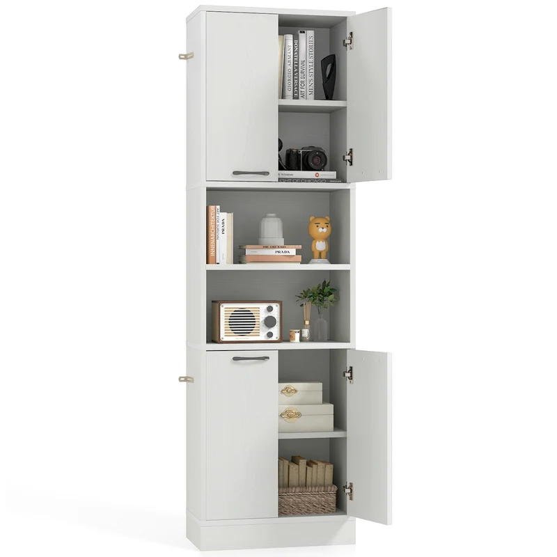 75 Inch Kitchen Pantry Cabinet, Oak, White