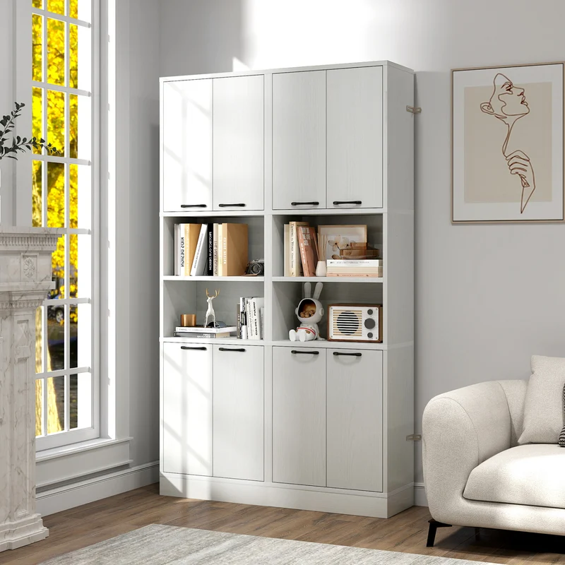 75 Inch Kitchen Pantry Cabinet, Oak, White