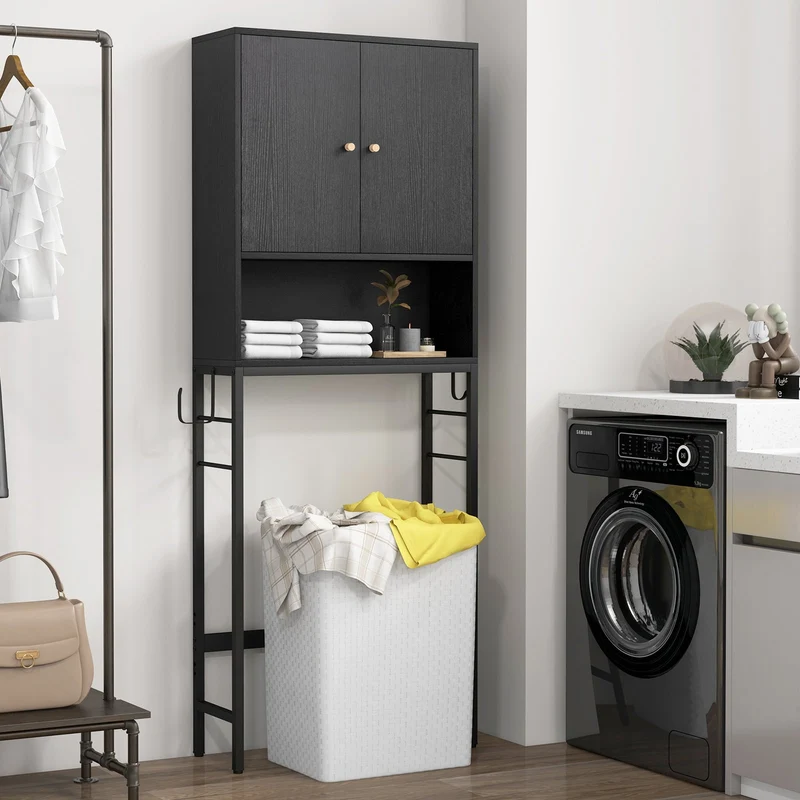 Over The Toilet Storage Cabinet, 2 Doors, Adjustable Shelf, Black