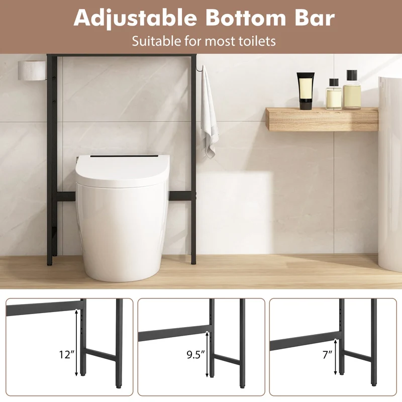 Over The Toilet Storage Cabinet, 2 Doors, Adjustable Shelf, Black