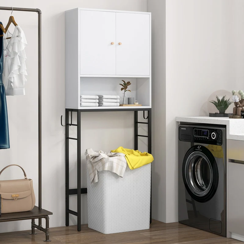 Over The Toilet Storage Cabinet, 2 Doors, Adjustable Shelf, White