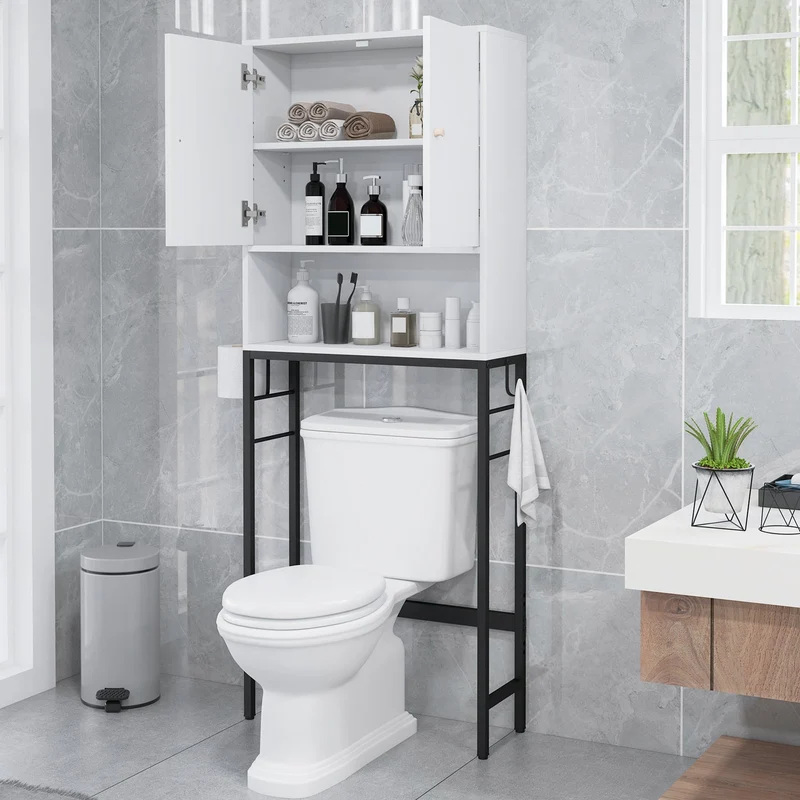 Over The Toilet Storage Cabinet, 2 Doors, Adjustable Shelf, White