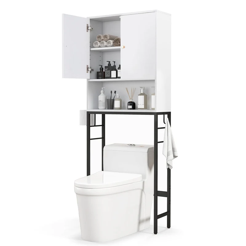 Over The Toilet Storage Cabinet, 2 Doors, Adjustable Shelf, White