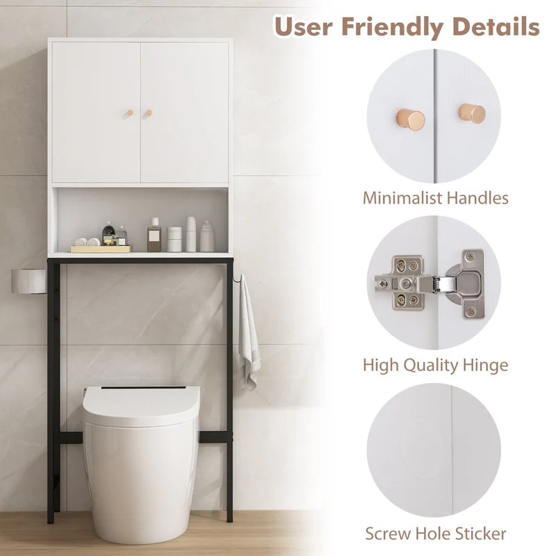 Over The Toilet Storage Cabinet, 2 Doors, Adjustable Shelf, White