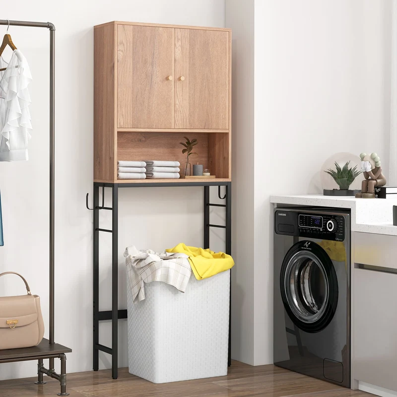 Over The Toilet Storage Cabinet, 2 Doors, Adjustable Shelf, Natural