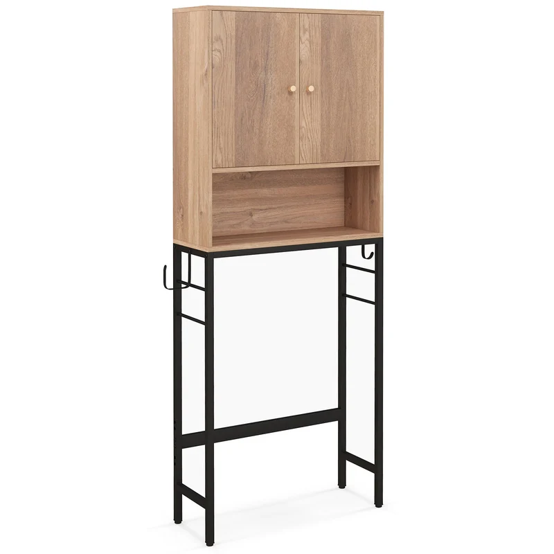 Over The Toilet Storage Cabinet, 2 Doors, Adjustable Shelf, Natural