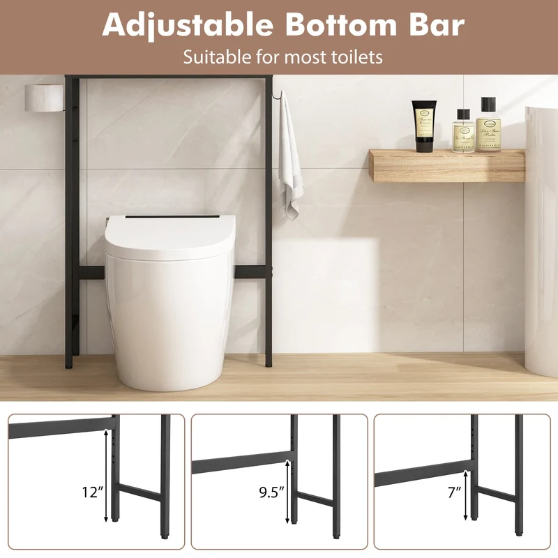 Over The Toilet Storage Cabinet, 2 Doors, Adjustable Shelf, Natural