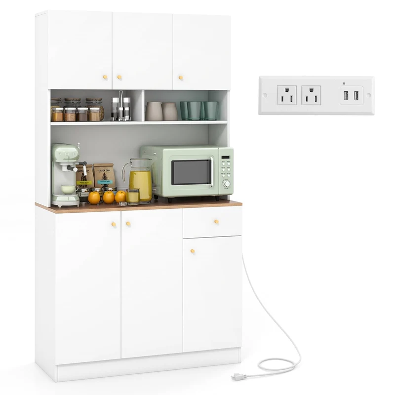 71 Inch Tall Pantry Cabinet, With Outlets For Dining Room, White